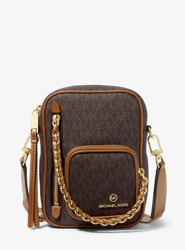 Damske Crossbody Kabelka Michael Kors Elliot Small Logo Čokoláda Žlté - Kabelky Michael Kors Lacne | IROCM-0167